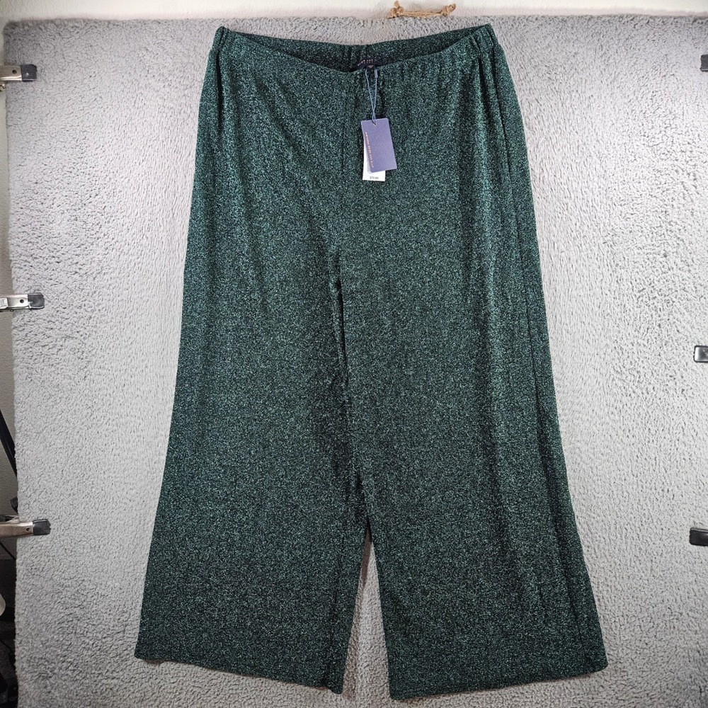 Skies Are Blue Curvy Green Metallic Wide Leg Pants Plus Size 2X NEW NWT